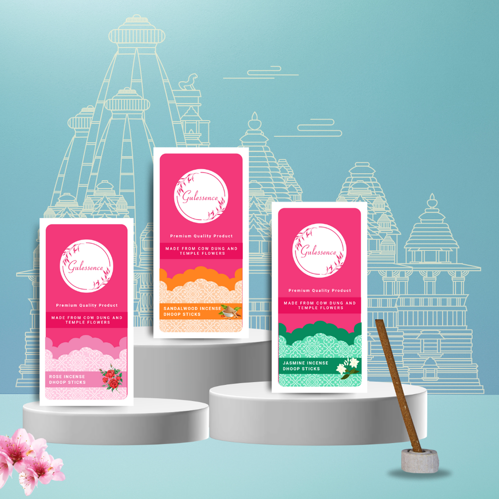 Gulessence Sandal, Rose, Jasmine Bambooless Dhoop Sticks | Pack of 3 - EarthBased 