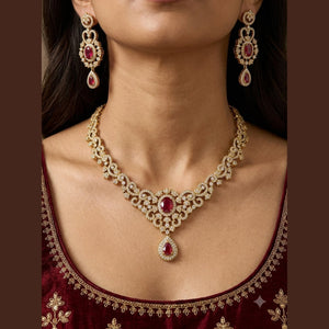 Ruby Flower Necklace Set - view 3