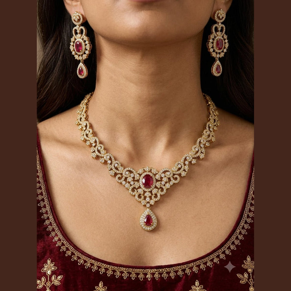 Ruby Flower Necklace Set - view 3