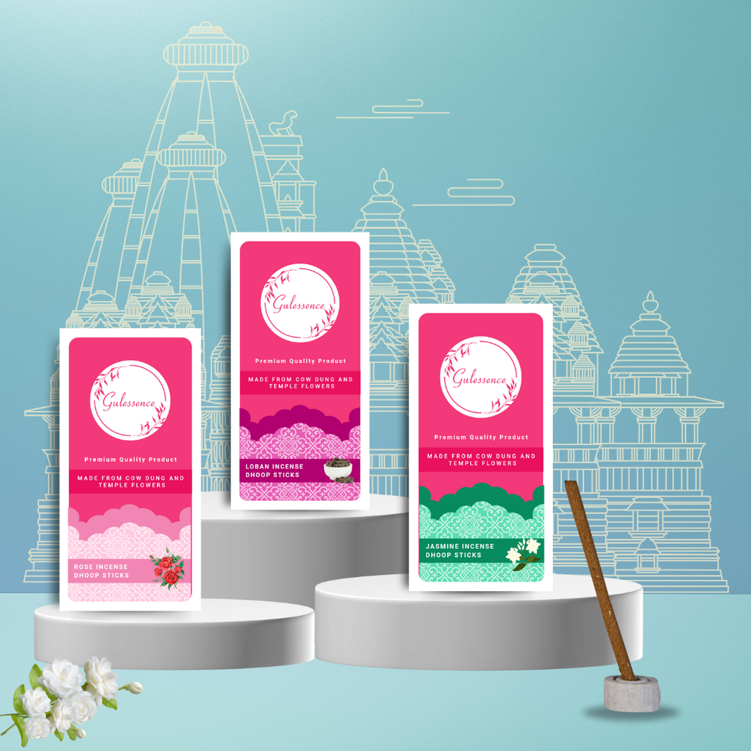 Gulessence Loban, Rose, Jasmine Bambooless Dhoop Sticks | Pack of 3 - EarthBased 
