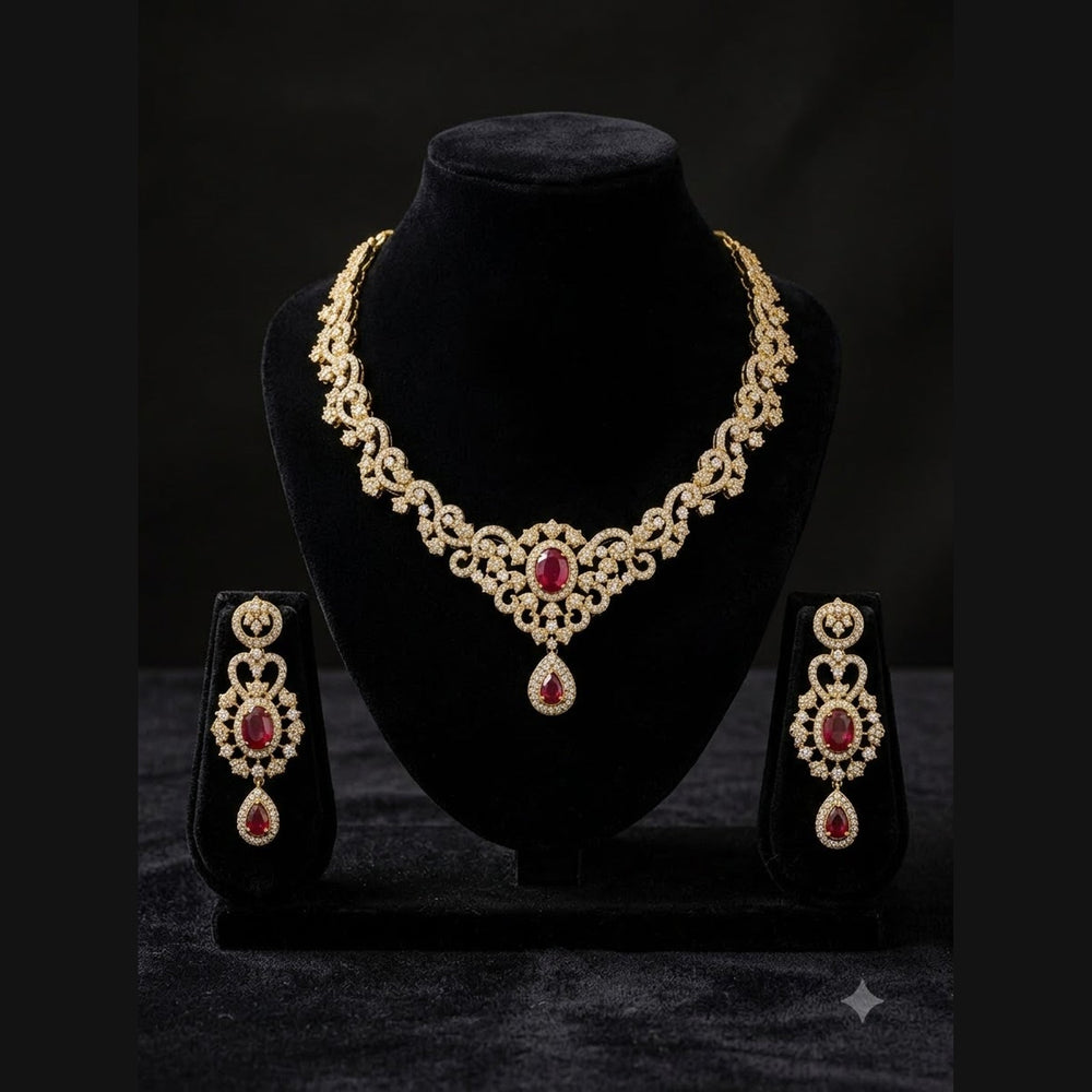 Ruby Flower Necklace Set - view 4