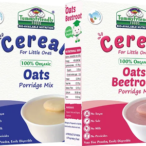TummyFriendly Foods Certified 100% Organic Oats and Organic Oats, Beetroot Porridge Mixes , Organic Baby Food for 6 Months Old , Rich in Beta-Glucan, Protein & Fibre , 200g Each, 2 Packs Cereal (400 g, Pack of 2) - EarthBased 