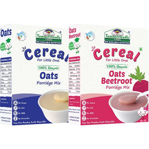 TummyFriendly Foods Certified 100% Organic Oats and Organic Oats, Beetroot Porridge Mixes , Organic Baby Food for 6 Months Old , Rich in Beta-Glucan, Protein & Fibre , 200g Each, 2 Packs Cereal (400 g, Pack of 2) - EarthBased 