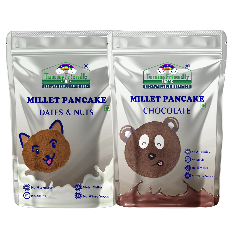 TummyFriendly Foods Millet Pancake Mix - Chocolate, Dates, Nuts. HealthyBreakfast. Two 2 Packs 150g Each Cocoa Powder (4 x 150 g) - EarthBased 