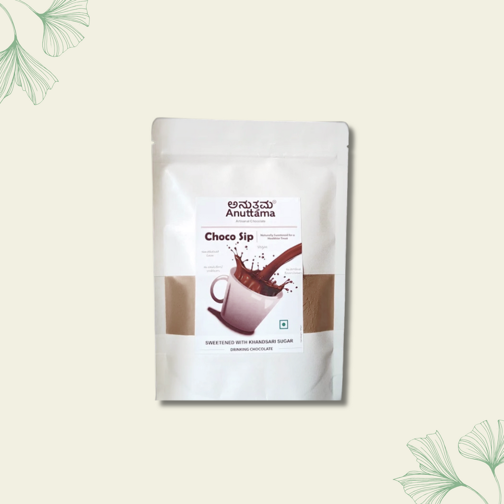 Choco Sip (Drinking chocolate powder) | Chocolate Drink | Non-Alkalized | Vegan & Gluten-Free | No Preservatives/Flavors/colors | Single Origin | Jaggery Sweetened by Anuttama - EarthBased 