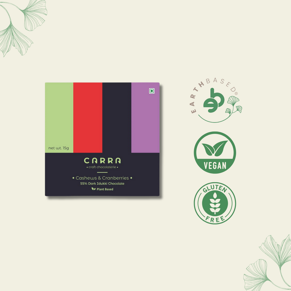 CARRA Cashews & Cranberries in 55% Dark Chocolate 15G - EarthBased 