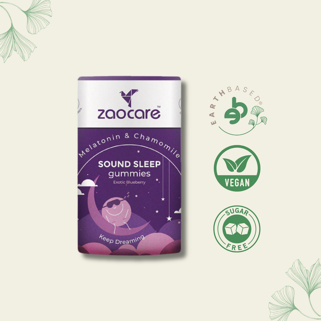 Zaocare Sound Sleep Gummies | Non Habit Forming | Plant Based | With Melatonin, Chamomile & Ashwagandha - EarthBased 