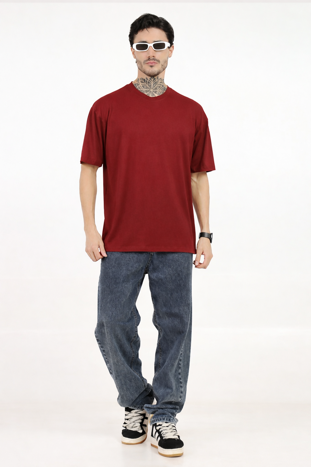 Women Oversized Bamboo Plain T-Shirt – Soft, Breathable & Sustainable | Maroon - EarthBased 