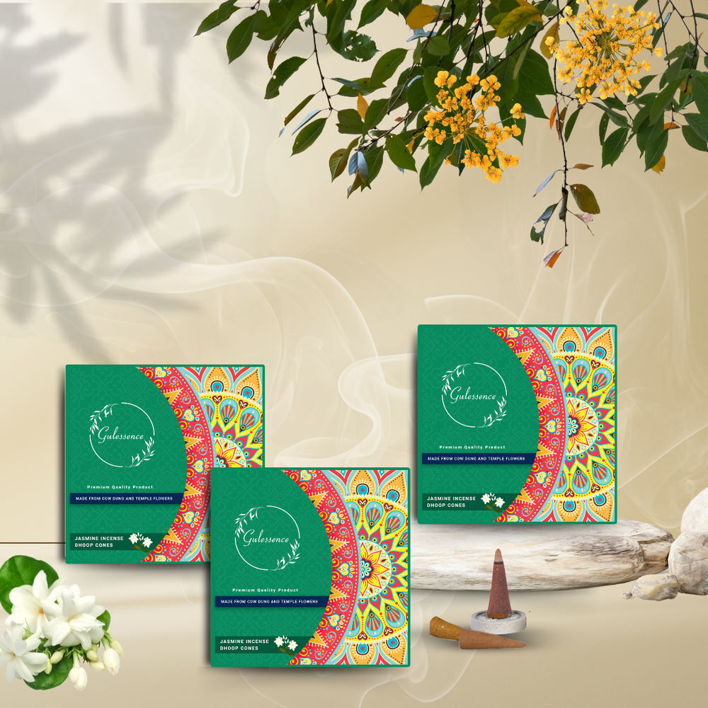 Jasmine Dhoop Cones | Made from Cow dung & Temple Flower | Gulessence - EarthBased 