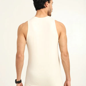 Men’s Bamboo Gym Vest – Soft, Breathable Workout Tank in Cream - EarthBased 