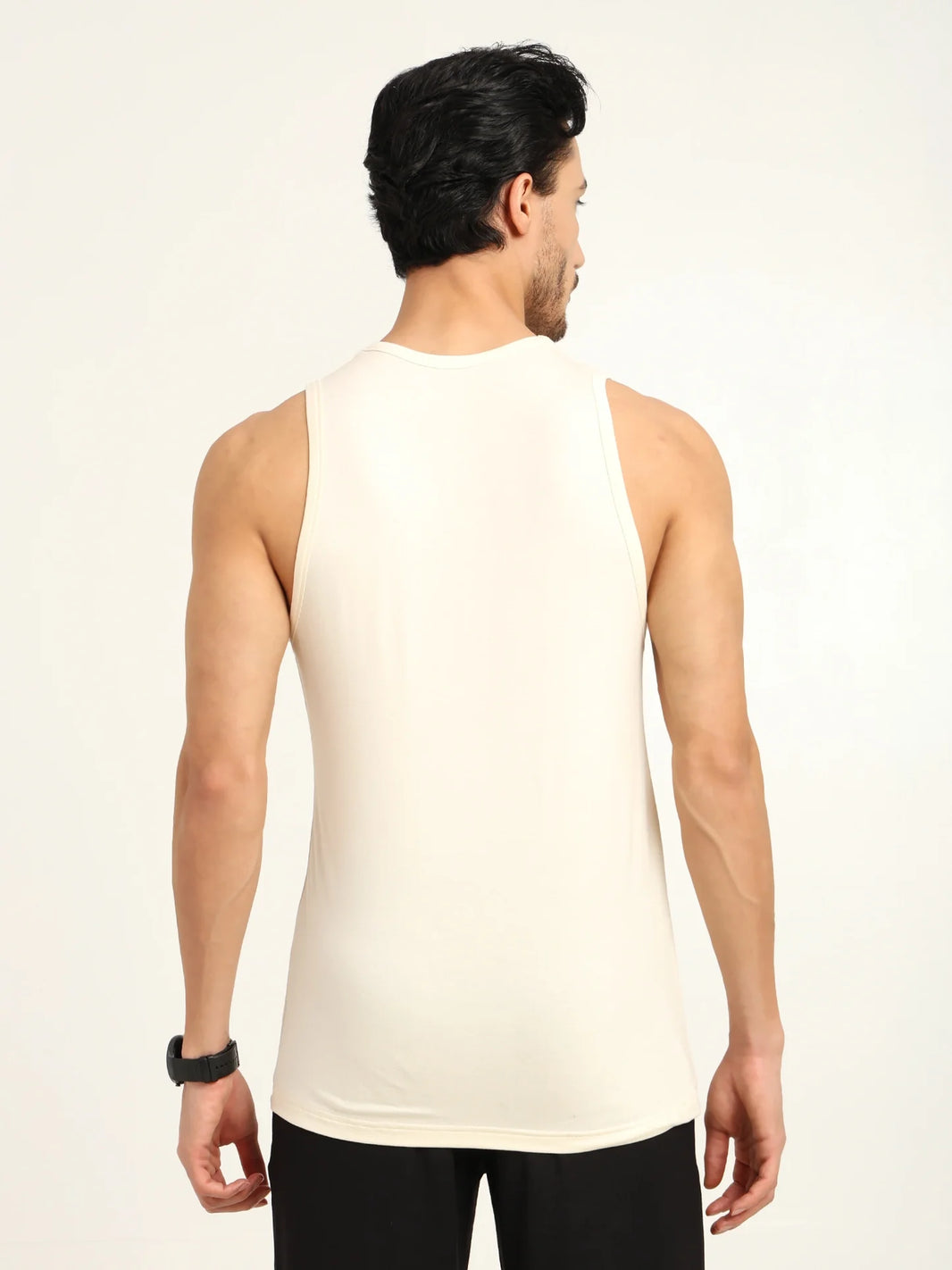 Men’s Bamboo Gym Vest – Soft, Breathable Workout Tank in Cream - EarthBased 