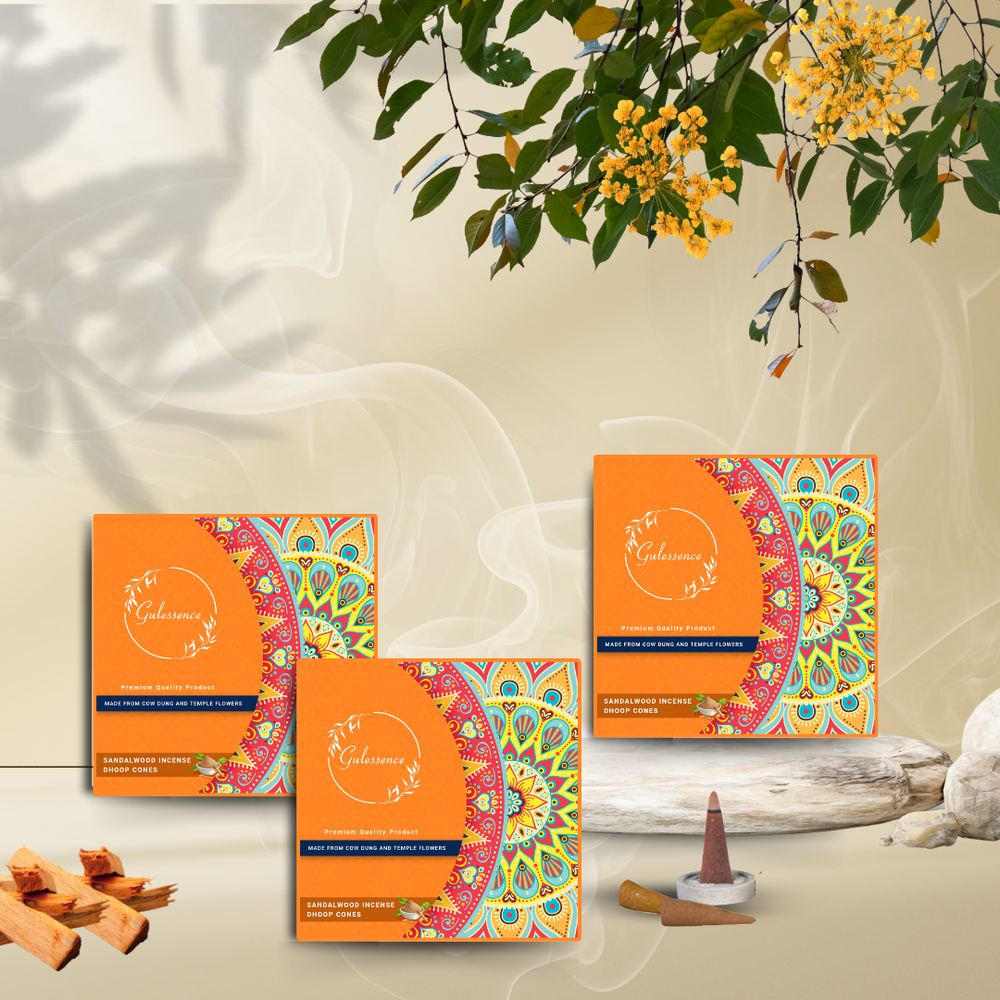 Sandalwood Dhoop Cones | Made from Cow dung & Temple Flower | Gulessence - EarthBased 