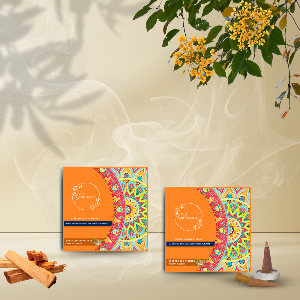 Sandalwood Dhoop Cones | Made from Cow dung & Temple Flower | Gulessence - EarthBased 