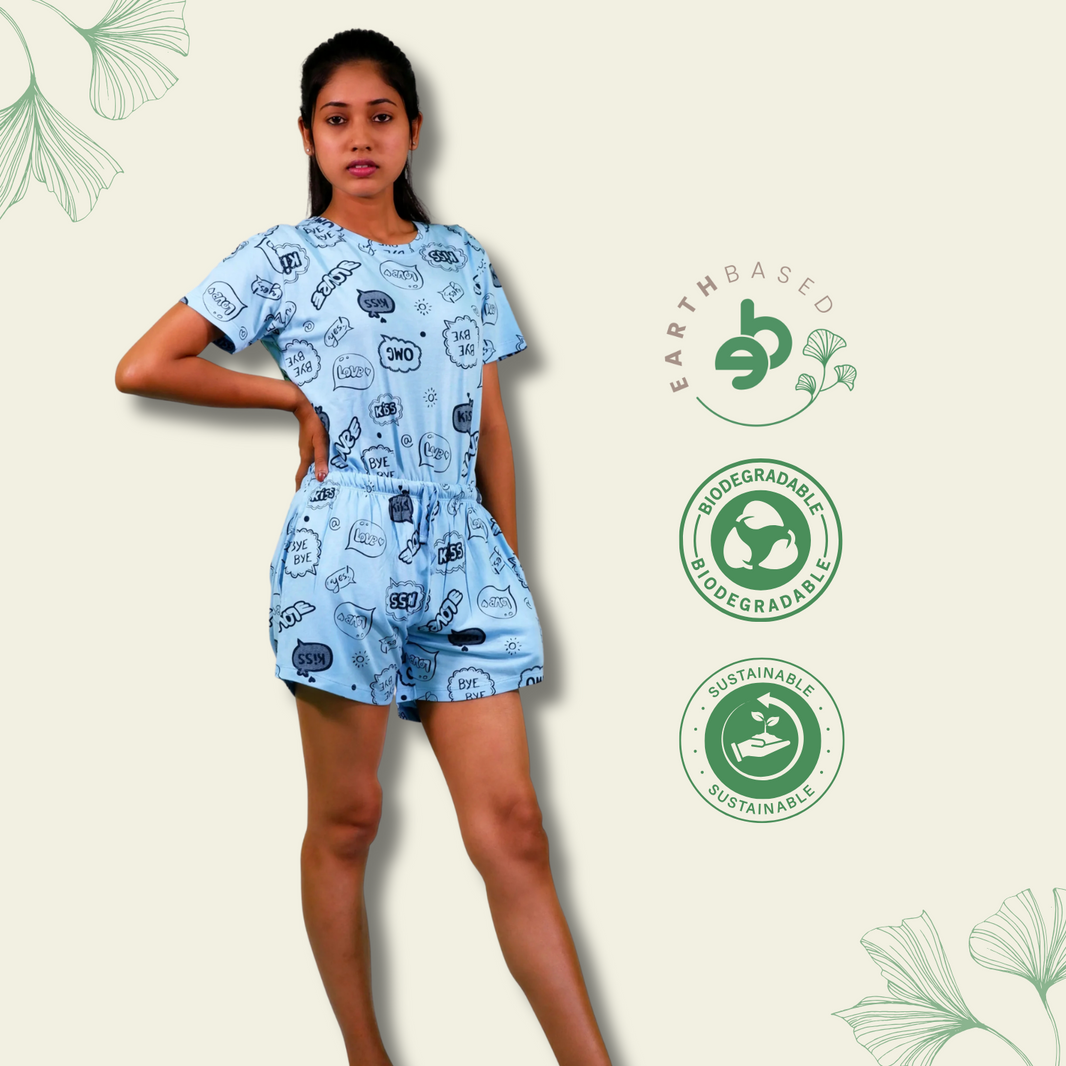 Happy Thoughts Print T-shirt & Shorts Set in Air Blue | Playout - EarthBased 