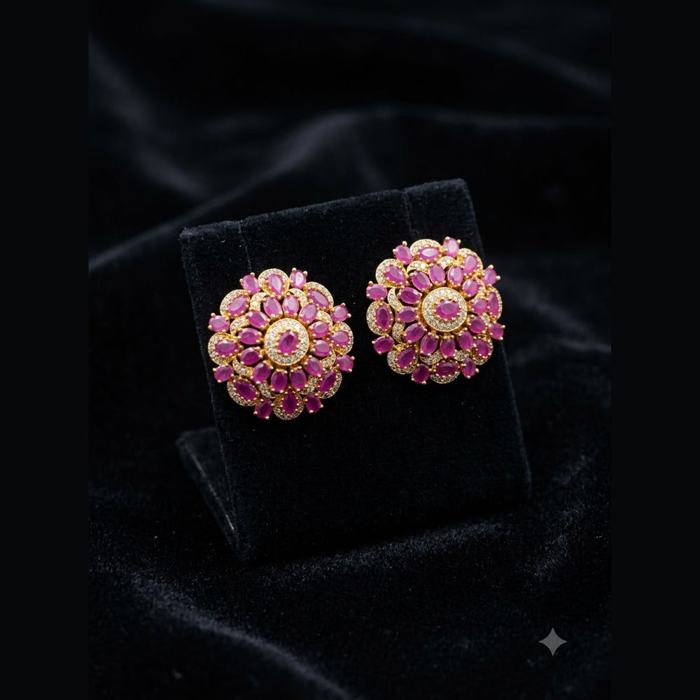 Ruby Flower Studs - view 4