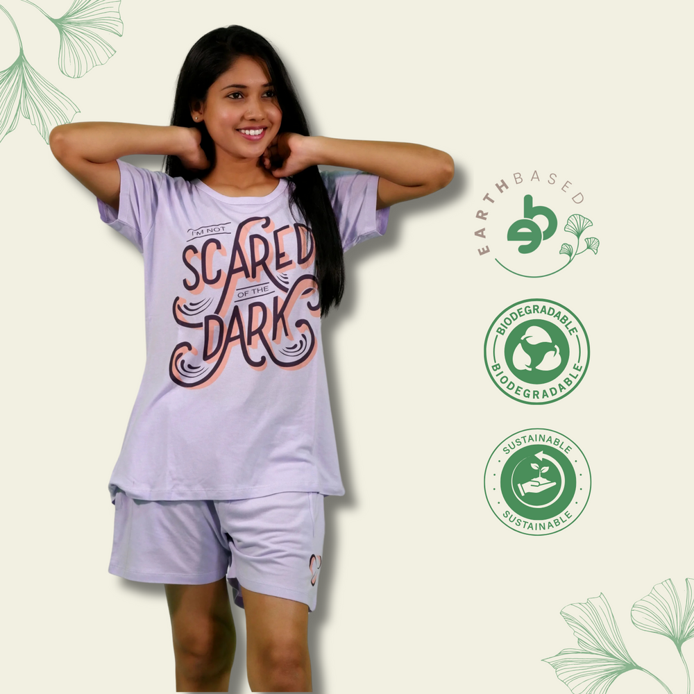 I'm Not Scared of the Dark T-shirt & Shorts Set in Pastel Lilac | Playout - EarthBased 