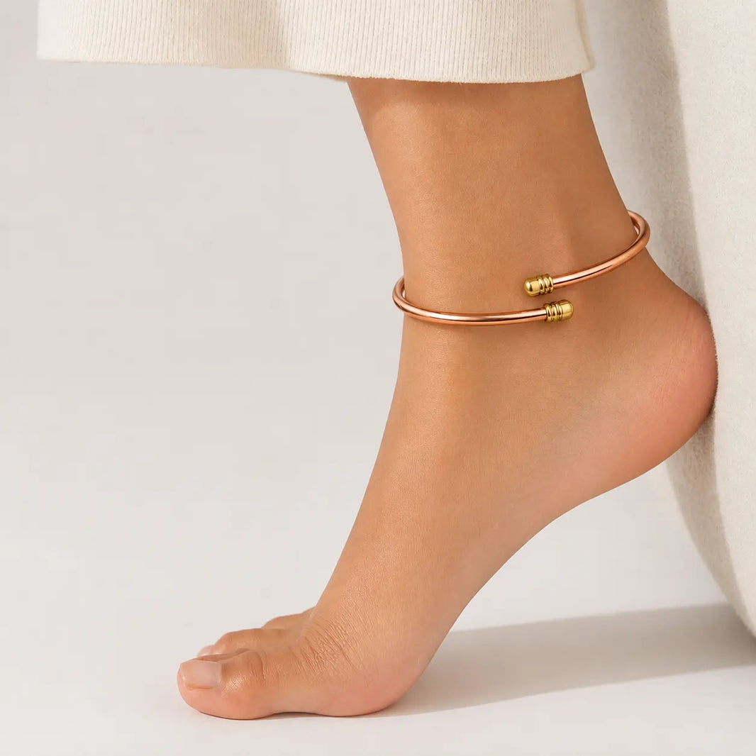 Pure Copper Anklet & Armlet for Men & Women Gold Bead | Ayurvedic Healing Kada | Adjustable Dual Wear Bracelet