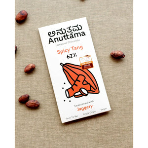 ANUTTAMA | Dark Chocolate 62% Cocoa | Spicy Tang Bar | Gluten Free | Natural Chocolate | Sugar Free | Jaggery Sweetened | Dried Ginger & Pepper | Handmade Chocolates Bar - EarthBased 