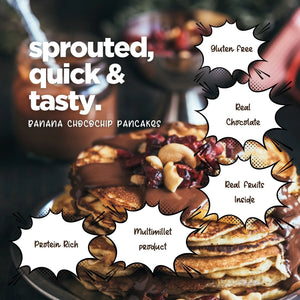 Aaj Pakao - Banana Chocochip Pancake Instant Mix | 200gms | Nutritious & Delicious | Sprouted Millets, Real Fruits & Chocolate | Eggless | No Preservatives | 1 Pack - EarthBased 