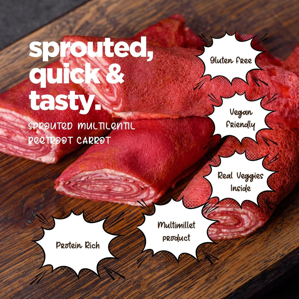 Aaj Pakao - Sprouted Multi Lentil Beetroot Carrot Instant Chilla Mix | 200gms | Mixed Sprouted Beans & Millets | High Protein | No Preservatives | 1 Pack - EarthBased 