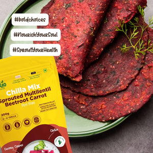 Aaj Pakao - Sprouted Multi Lentil Beetroot Carrot Instant Chilla Mix | 200gms | Mixed Sprouted Beans & Millets | High Protein | No Preservatives | 1 Pack - EarthBased 
