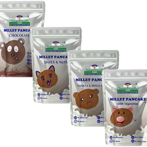 TummyFriendly Foods Aluminium-Free Millet Pancake Mixes Trial Packs with Chocolate, Nuts, Veggies 50 g (Pack of 4) - EarthBased 