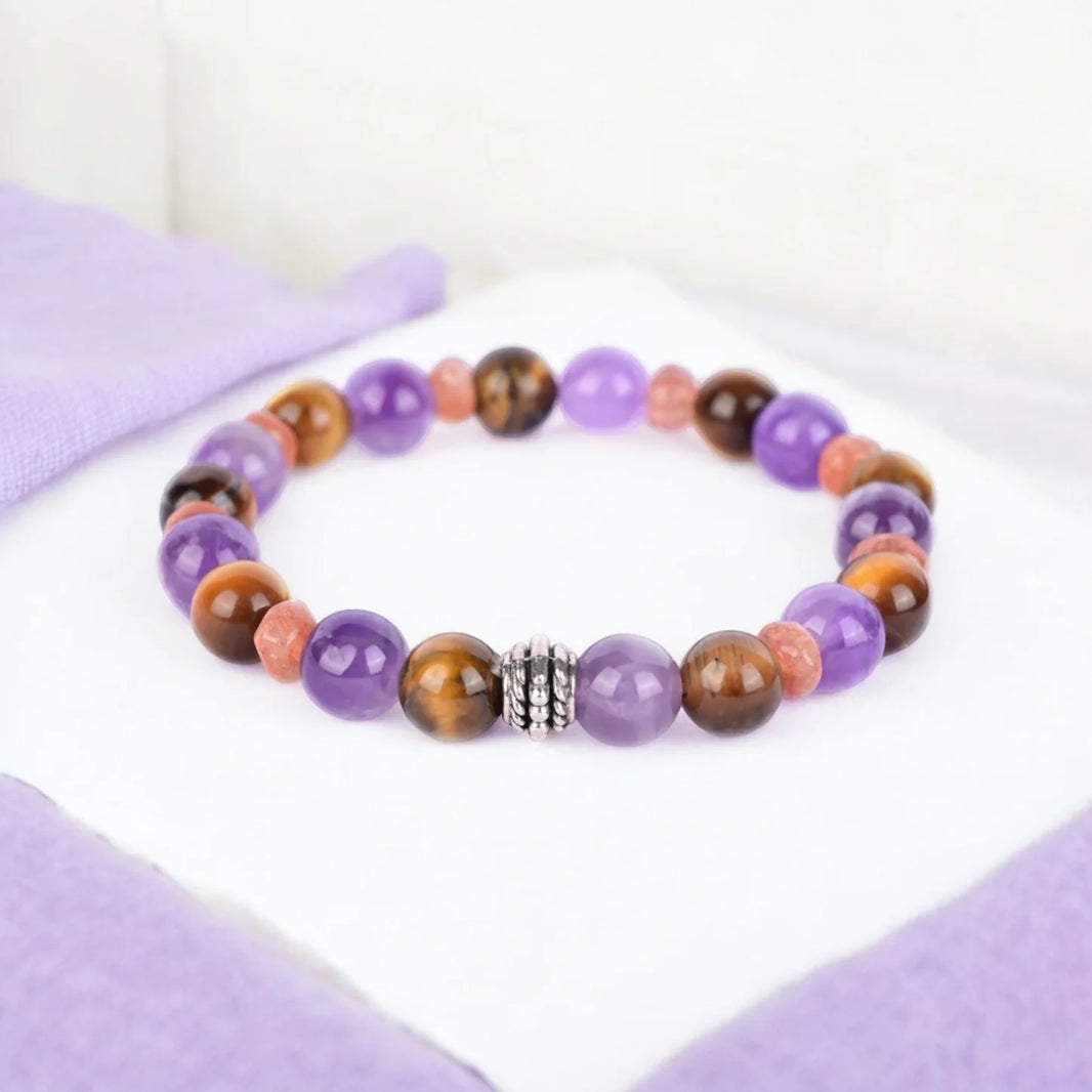 Amethyst, Tiger's Eye, and Sunstone Healing Bracelet for Calm, Confidence, and Vitality - EarthBased 