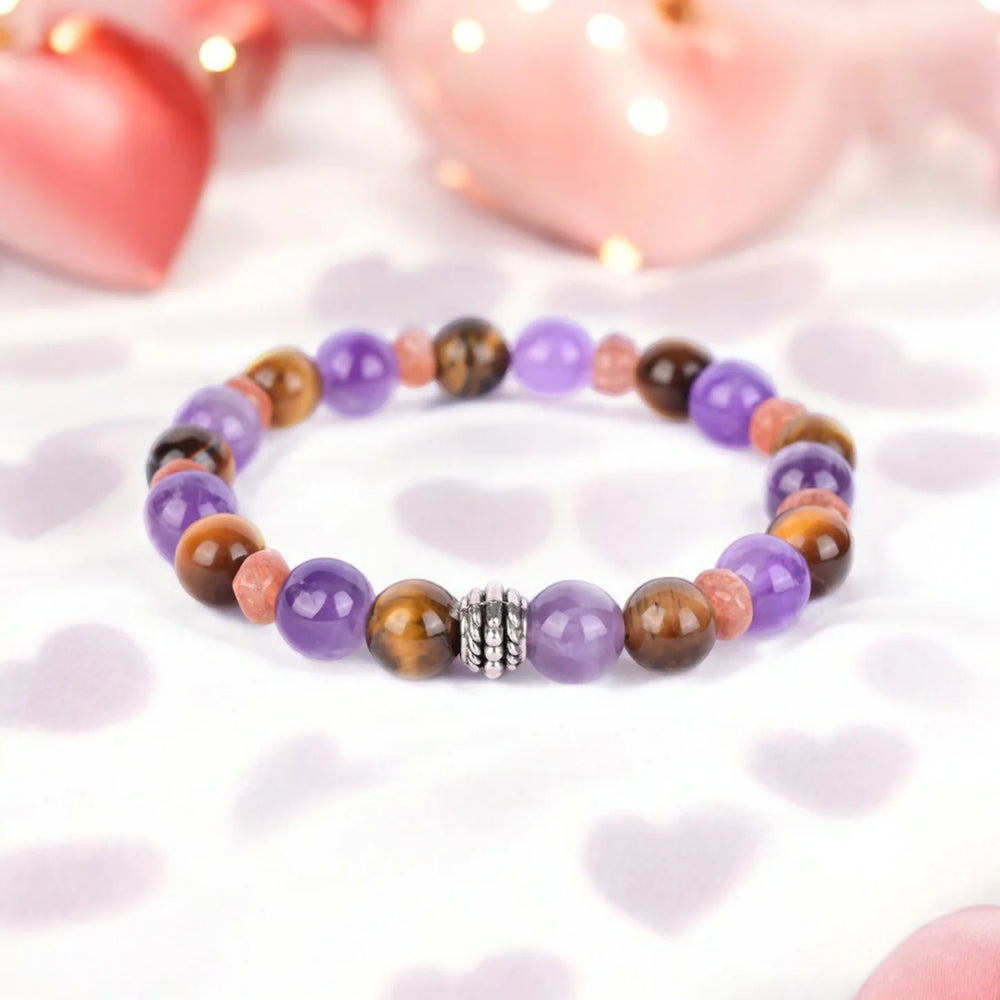 Amethyst, Tiger's Eye, and Sunstone Healing Bracelet for Calm, Confidence, and Vitality - EarthBased 