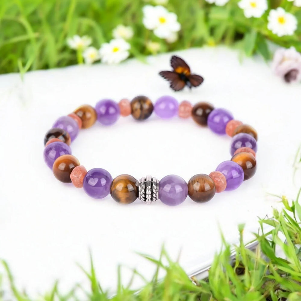Amethyst, Tiger's Eye, and Sunstone Healing Bracelet for Calm, Confidence, and Vitality - EarthBased 