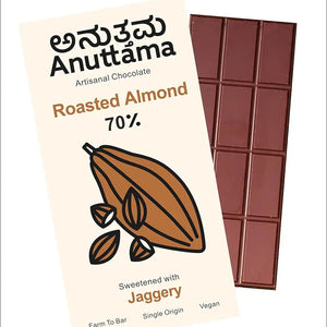 Anuttama | Roasted Almond Chocolate | 62% Cocoa , Gifts Box, Vegan Chocolate, Gift Hamper, Sugar Free, No Artificial Flavours, Lectin Free, Natural Chocolate Bar - EarthBased 