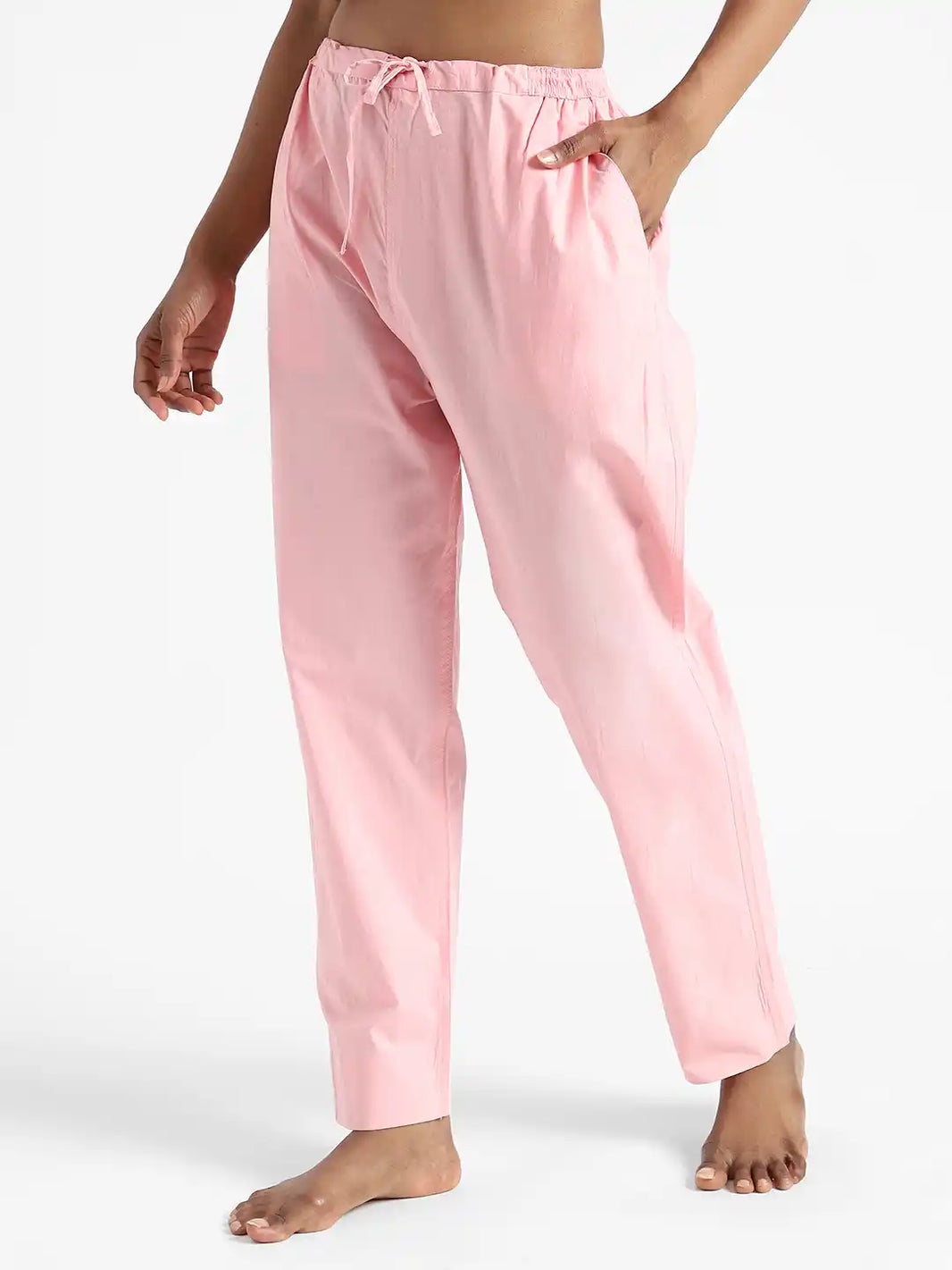 Organic Cotton & Natural Dyed Womens Rose Pink Color Slim Fit Pants by Livbio - EarthBased 