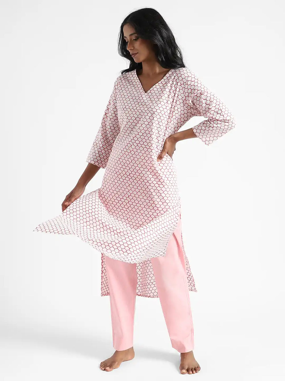 Organic Cotton & Natural Dyed Womens Rose Pink Color Slim Fit Pants by Livbio - EarthBased 