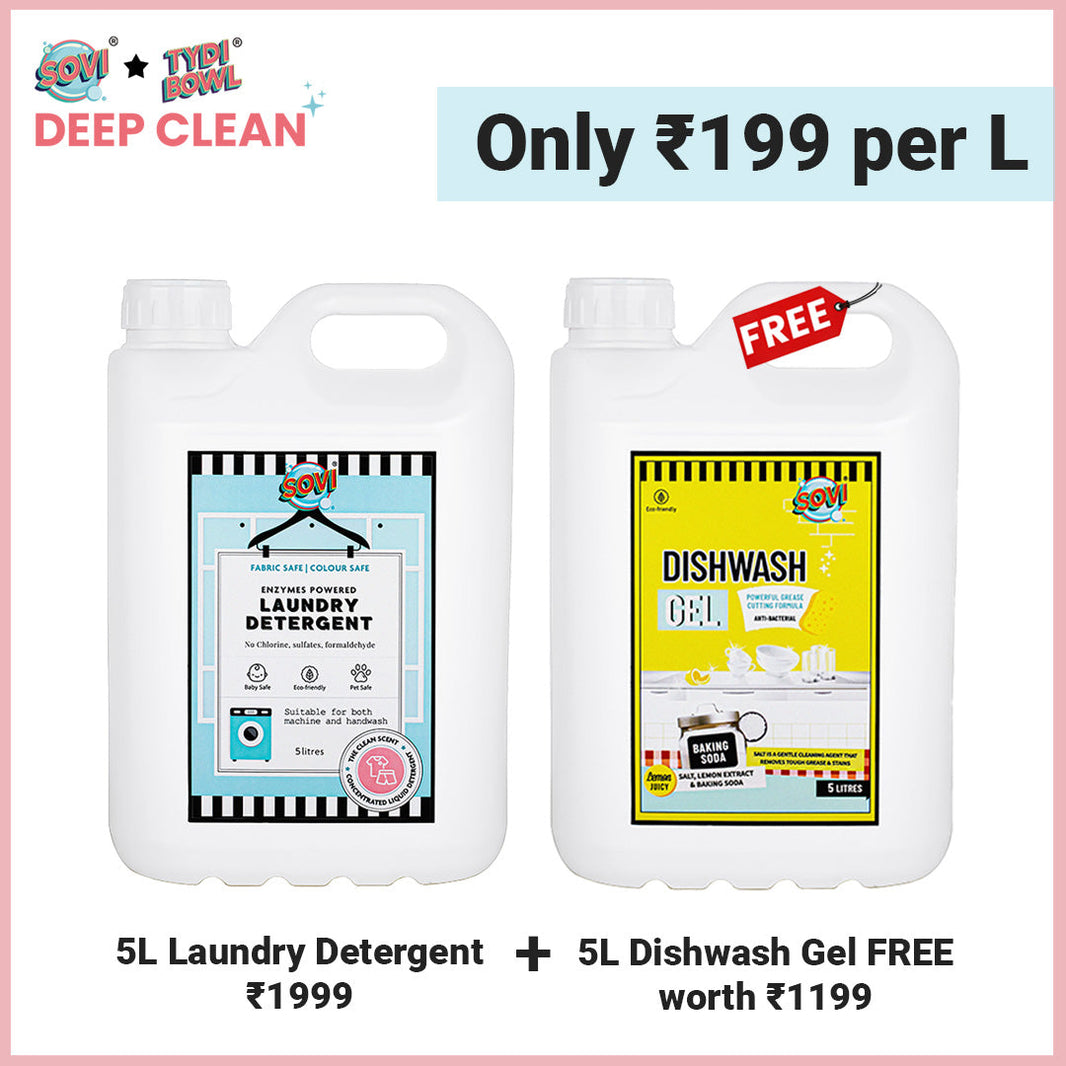 SOVI® Dishwash Gel 5 Liters worth ₹1199 FREE with SOVI® Laundry Liquid Detergent 5 Liters worth ₹1999 - EarthBased 