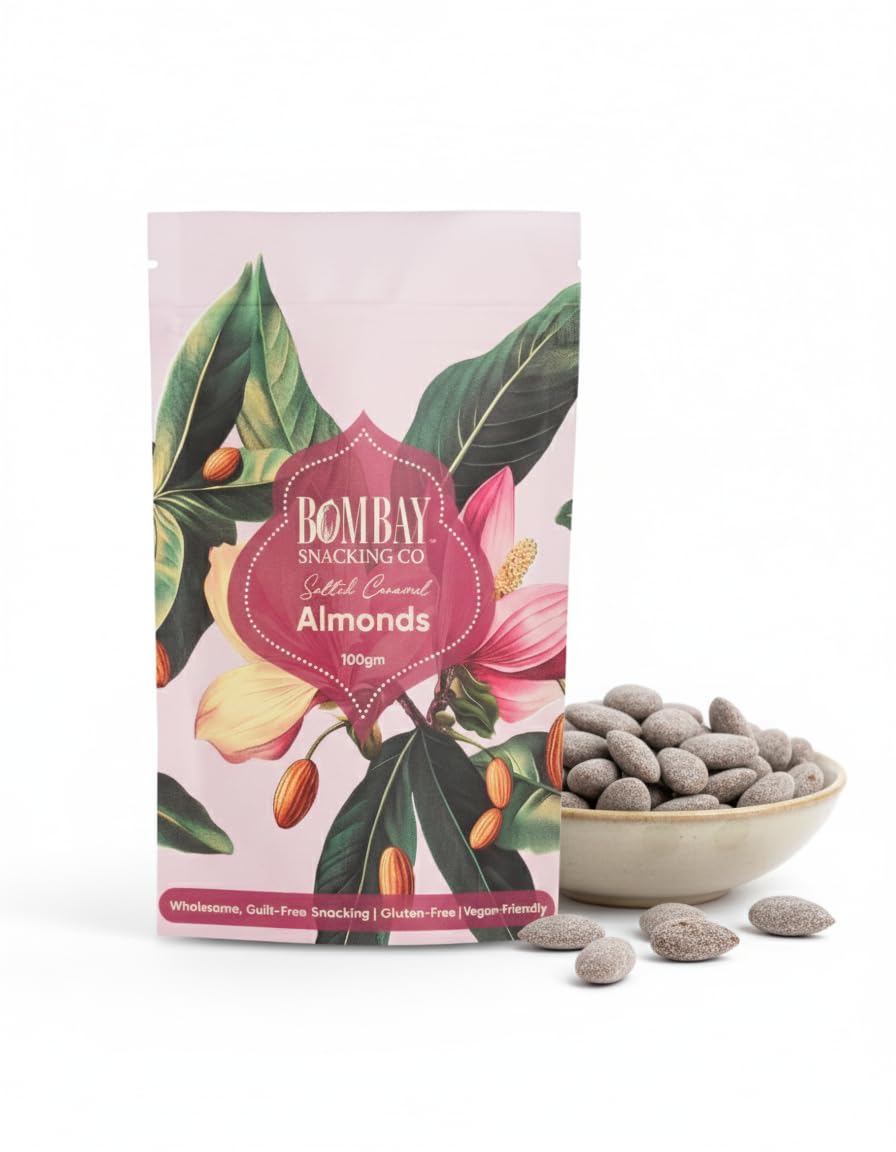 Bombay Snacking Co. Caramel Flavored Roasted Almonds (100g) –Hand-Roasted Caramel Glazed Almonds | 100g | The Ultimate Sweet & Crunchy Indulgence