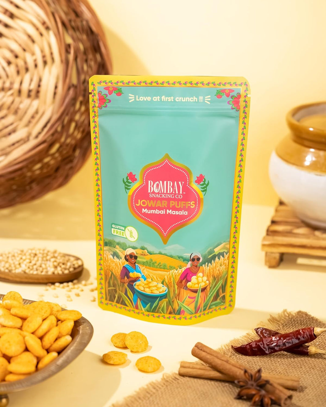 Bombay Snacking Co. Jowar Puffs – Mumbai Masala Flavor (60g Combo) – The Healthy Roasted Desi Snack | Pack of 2