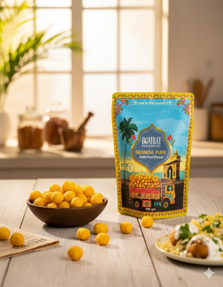 Bombay Snacking Co. Roasted Quinoa Puffs – Dahi Puri Chaat Flavour, Gluten-Free,  Artisanal Roasted Healthy Snack | 3 x 30g | High Protein - EarthBased 