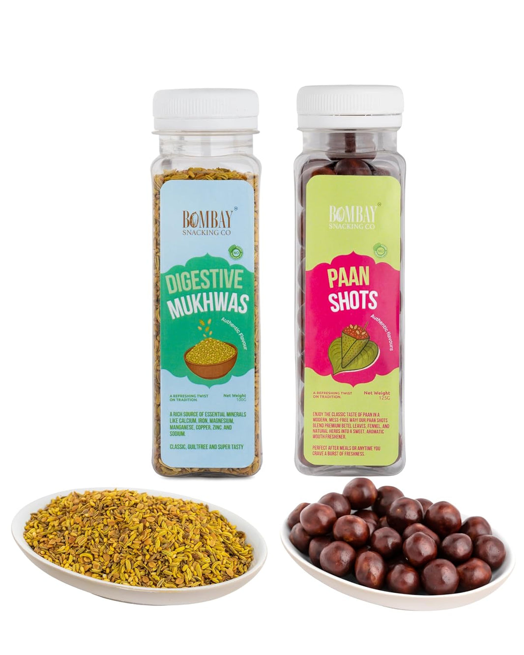 Bombay Snacking Company Paan Shots & Digestive Mukhwas | The Perfect Refresh Combo (Pack of 2) | 100% Natural Mouth Freshener