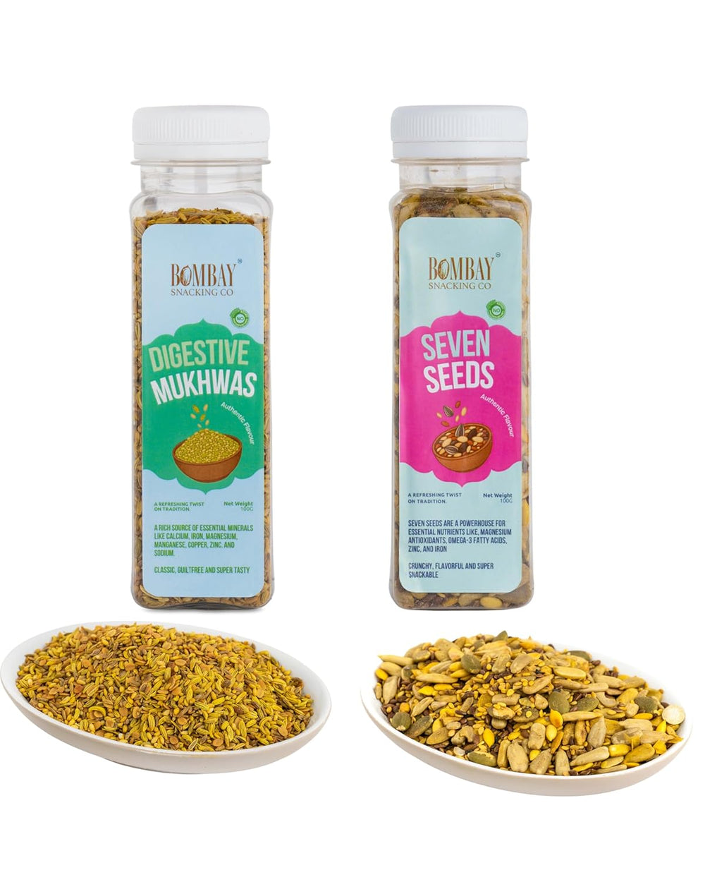 Bombay Snacking Company Roasted Seven Seeds Mix & Digestive Mukhwas | Healthy Superfood Snack & Natural Mouth Freshener |2 Combos Pack of 2 each | - EarthBased 