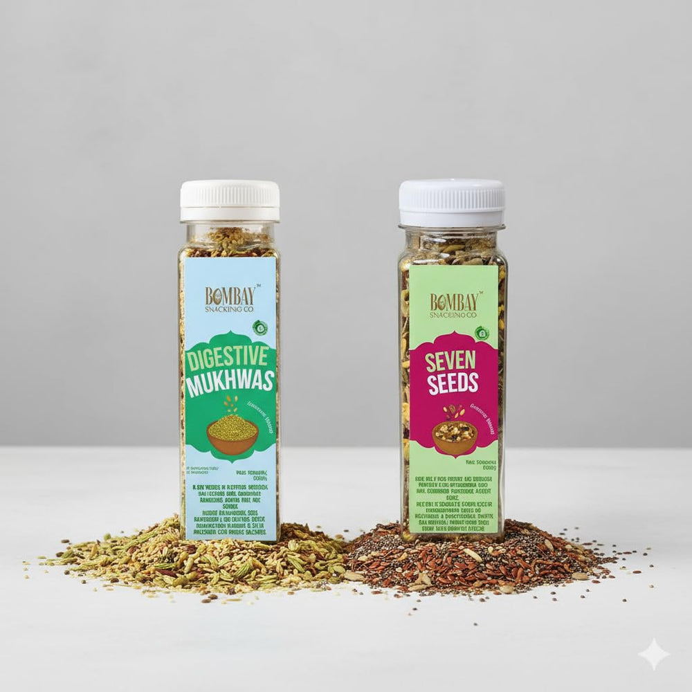 Bombay Snacking Company Roasted Seven Seeds Mix & Digestive Mukhwas | Healthy Superfood Snack & Natural Mouth Freshener |2 Combos Pack of 2 each | - EarthBased 