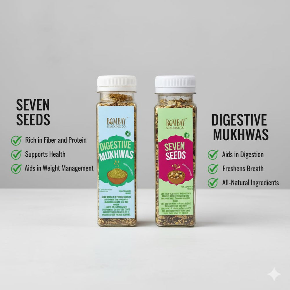 Bombay Snacking Company Roasted Seven Seeds Mix & Digestive Mukhwas | Healthy Superfood Snack & Natural Mouth Freshener |2 Combos Pack of 2 each | - EarthBased 