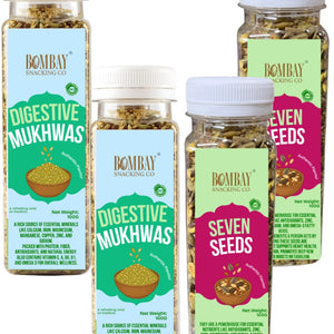 Bombay Snacking Co. Superfood Combo – 4 Pack | Roasted Seven Seeds Mix & Mint Digestive Mukhwas | Ultimate Wellness & Freshness | 100% Natural - EarthBased 