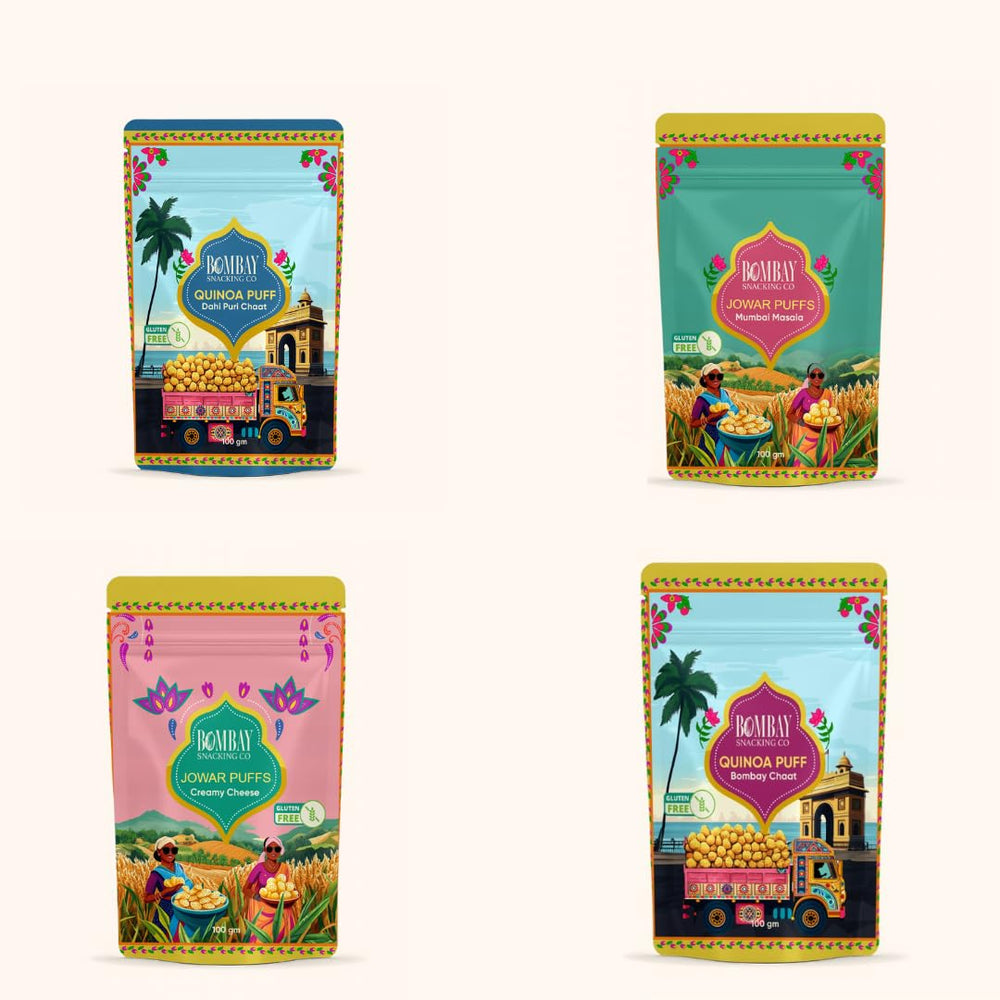 Bombay Snacking Co. Roasted Puff Combos – Two 4 x 30g | Healthy Puffs | 100% Roasted & Gluten-Free | High-Fiber & Baked (Try all flavour pack) - EarthBased 