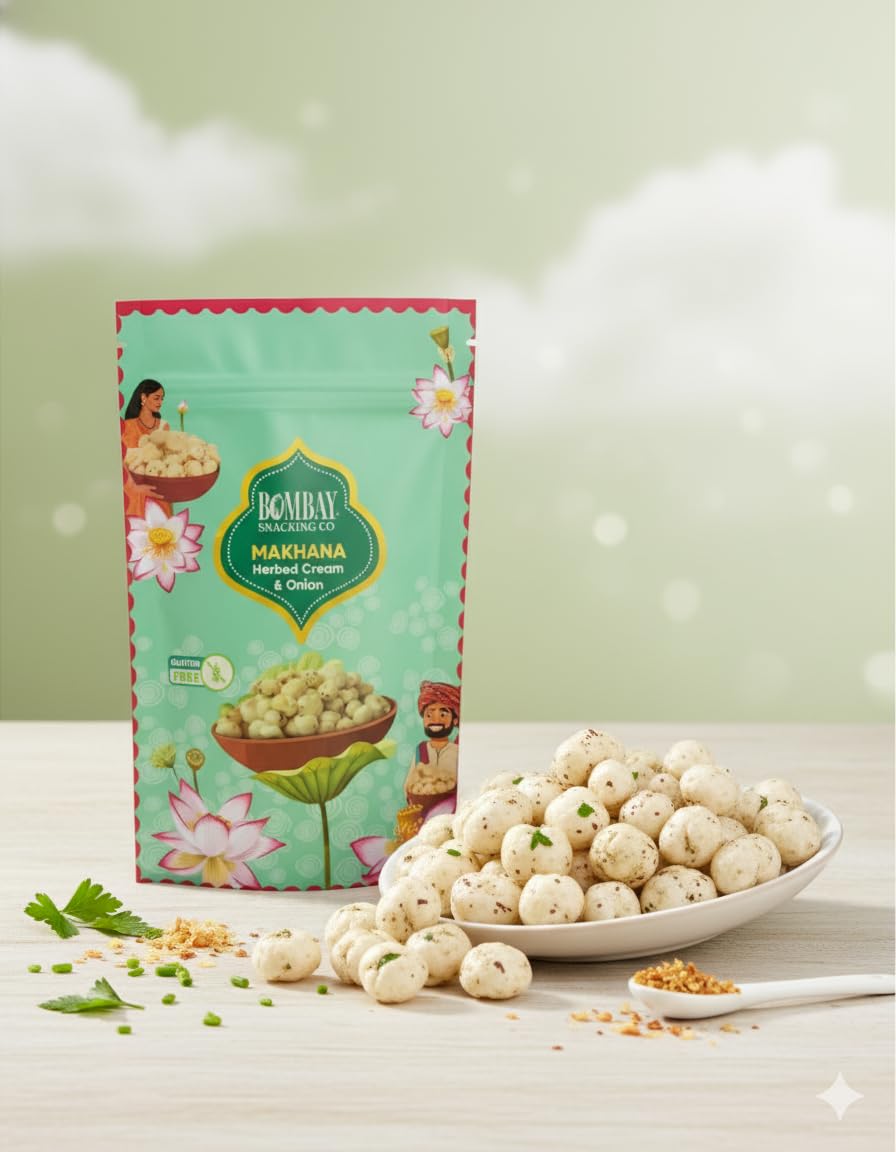 Bombay Snacking Co. Cream n Onion Foxnuts (Pack of 4) – Roasted Superfood Snack | Gluten-Free & Low Calorie - EarthBased 