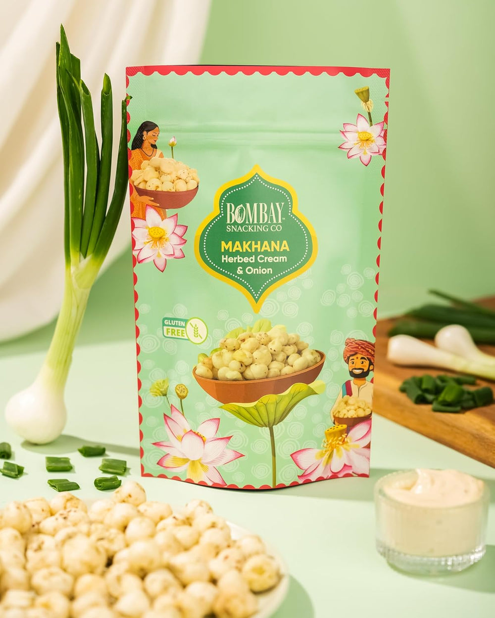 Bombay Snacking Co. Cream n Onion Foxnuts (Pack of 4) – Roasted Superfood Snack | Gluten-Free & Low Calorie - EarthBased 