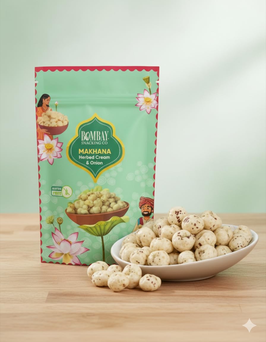 Bombay Snacking Co. Cream n Onion Foxnuts (Pack of 4) – Roasted Superfood Snack | Gluten-Free & Low Calorie - EarthBased 
