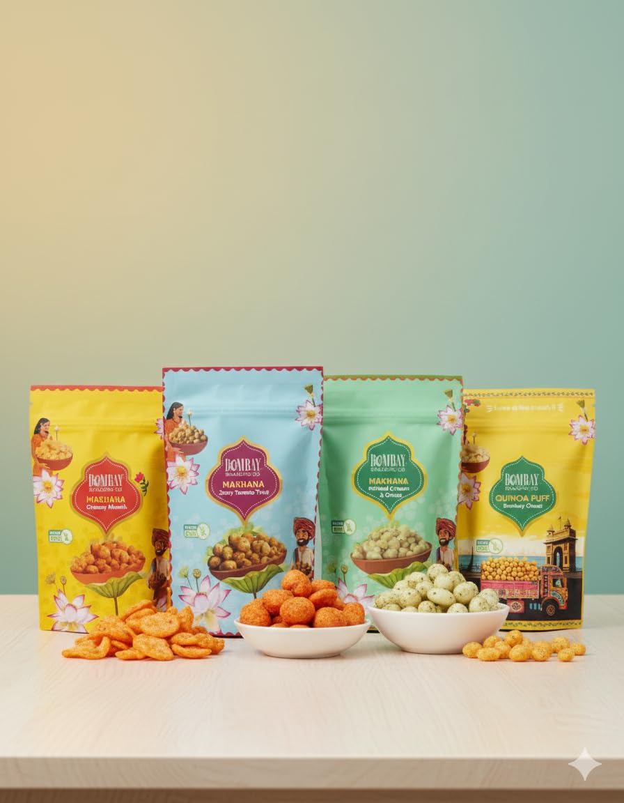 Bombay Snacking Co. 4 flavor Foxnuts ( Packs of 4) – Roasted Healthy Snack | Gluten-Free & Low Calorie - EarthBased 