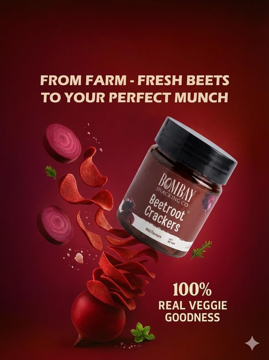 Bombay Snacking Co. Masala Beetroot Crackers (Two Packs of 2) – Roasted Vegetable Chips | Gluten-Free & High Fiber |  The Healthy Vegetable Snack