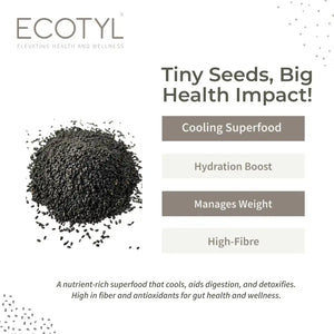 Ecotyl Basil Seeds | Sabja Seeds | Rich in Omega-3 & Fibre | Detox & Hydrate | 250g - EarthBased 