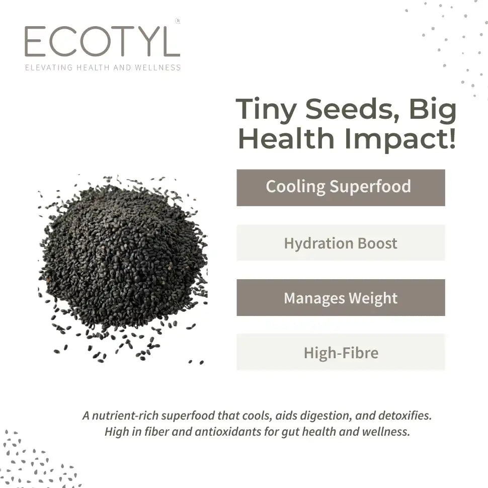 Ecotyl Basil Seeds | Sabja Seeds | Rich in Omega-3 & Fibre | Detox & Hydrate | 250g - EarthBased 