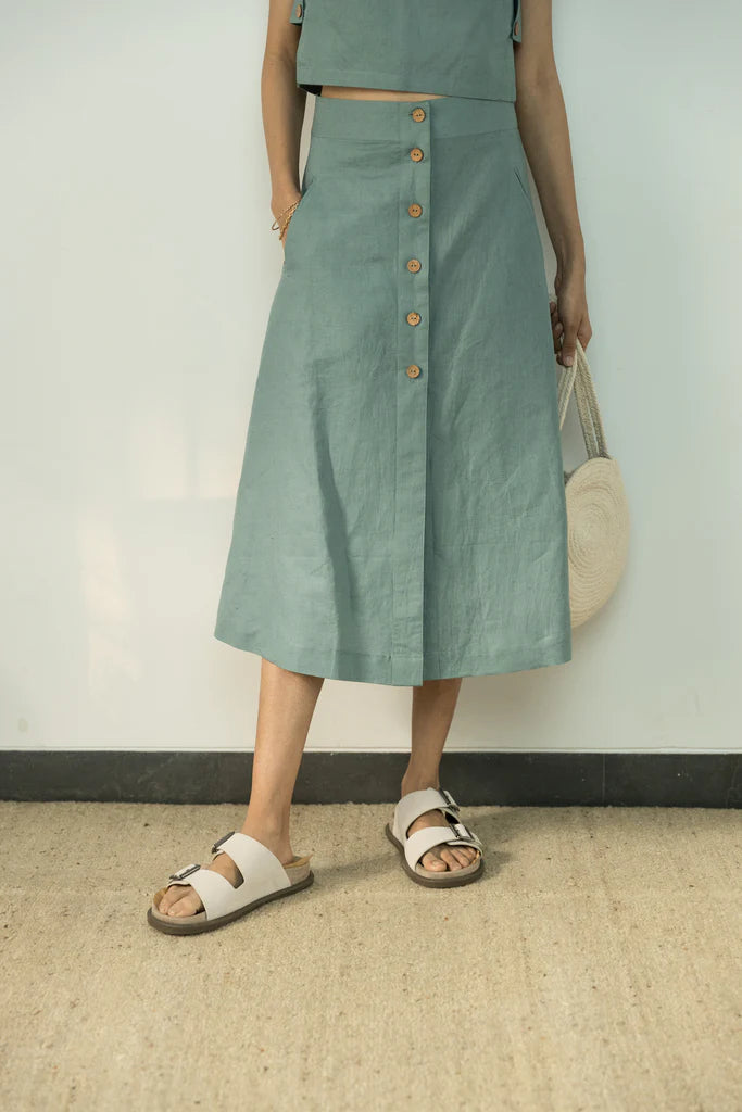BUTTON-DOWN MIDI SKIRT - EarthBased 